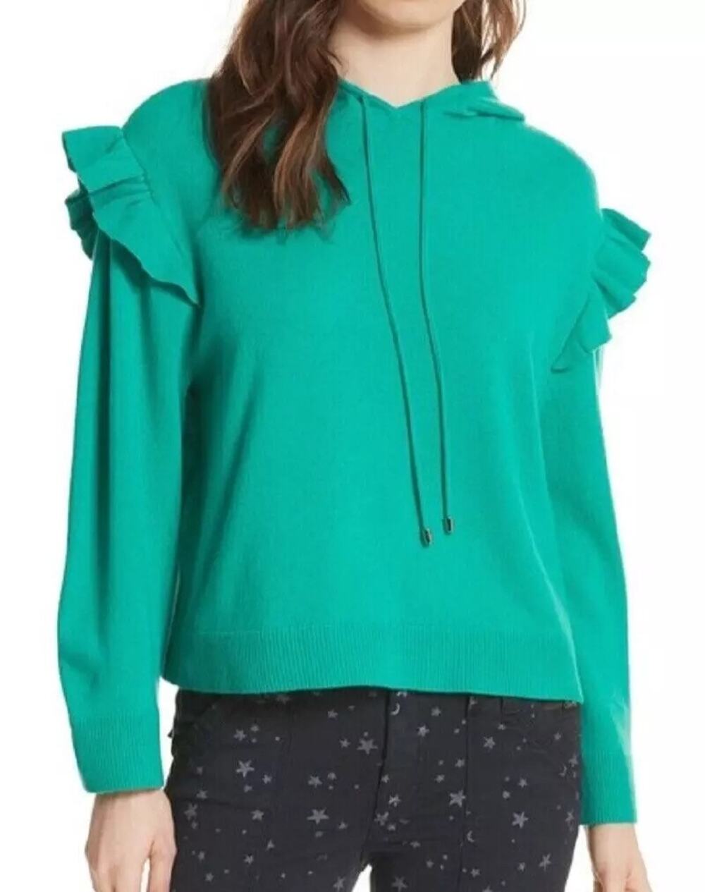 Joie NWT Pammeli Green Knit Wool Cashmere Blend Hoodie Pullover Sweater